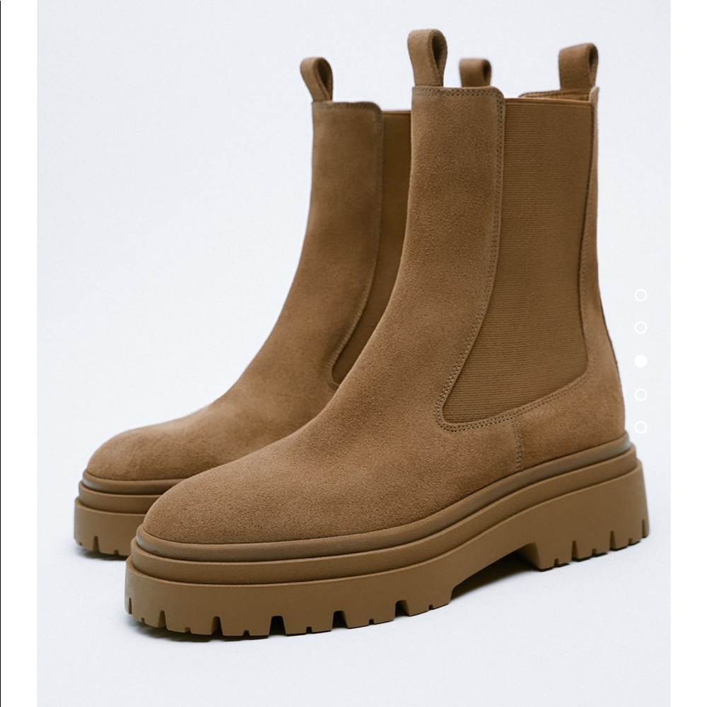Zara Tan Suede Platform Chelsea Boots